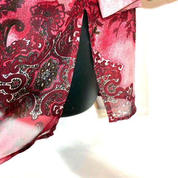 Sheer Top Paisley Red Pink 3/4 Sleeve Button Collar 14 16 W George Retro - Picture 8 of 13